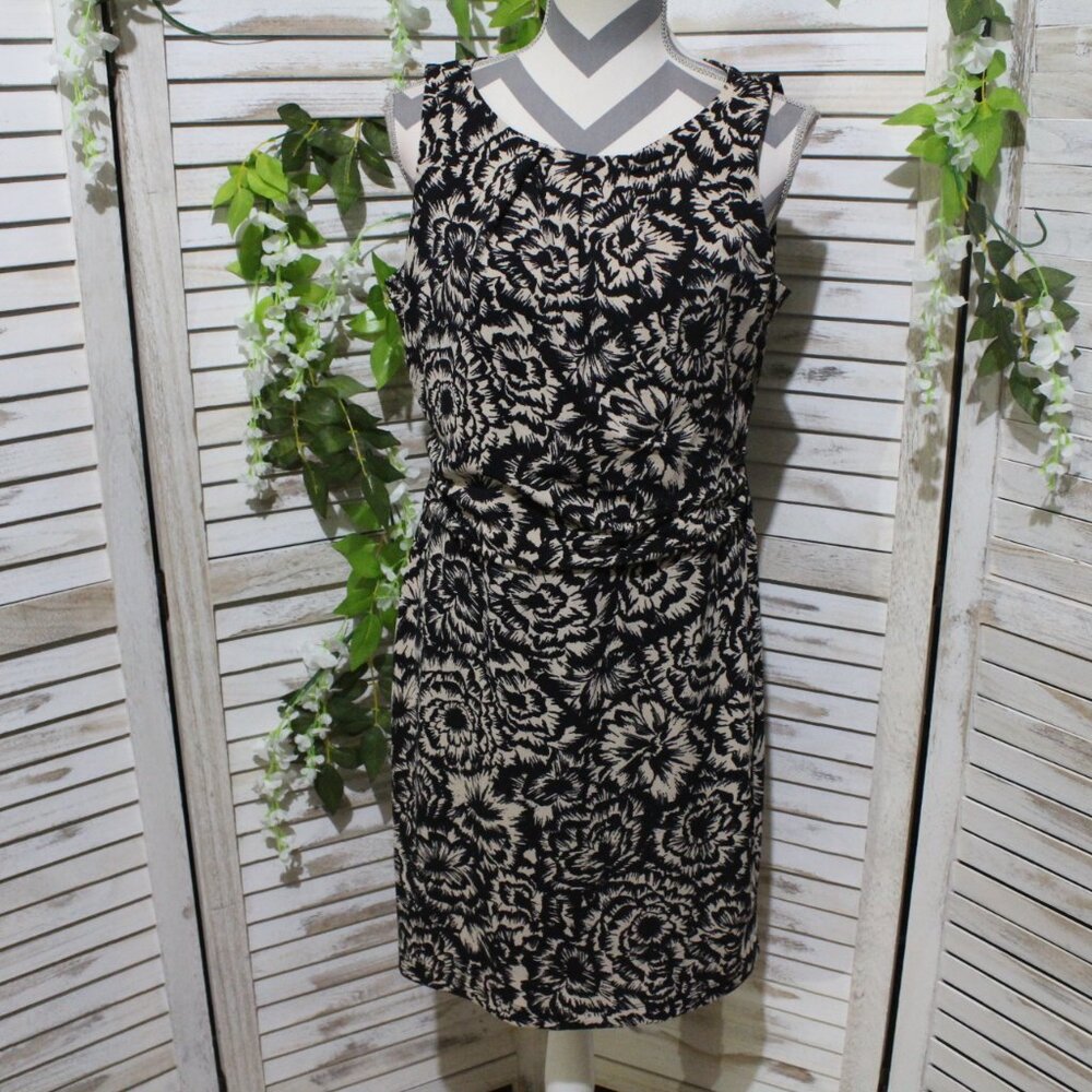 Ann Taylor black and tan floral sleeveless sheath dress (1407)